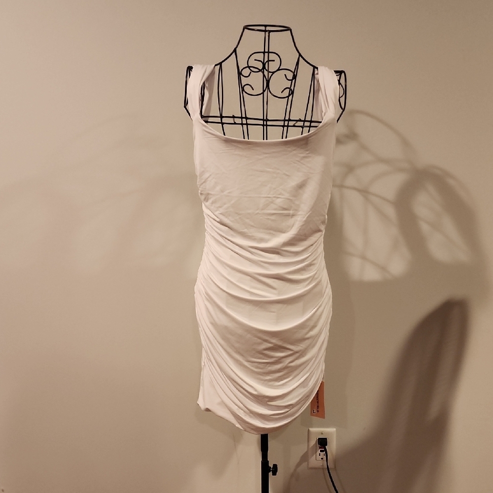 White Ruched Sleeveless Bodycon Mini Dress NWT